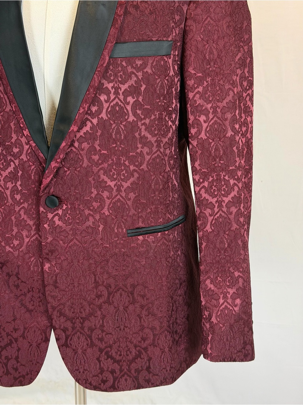 Mens dinner jacket blazer coat brocade jacquard, satin collar old Hollywood goth - Picture 8 of 13